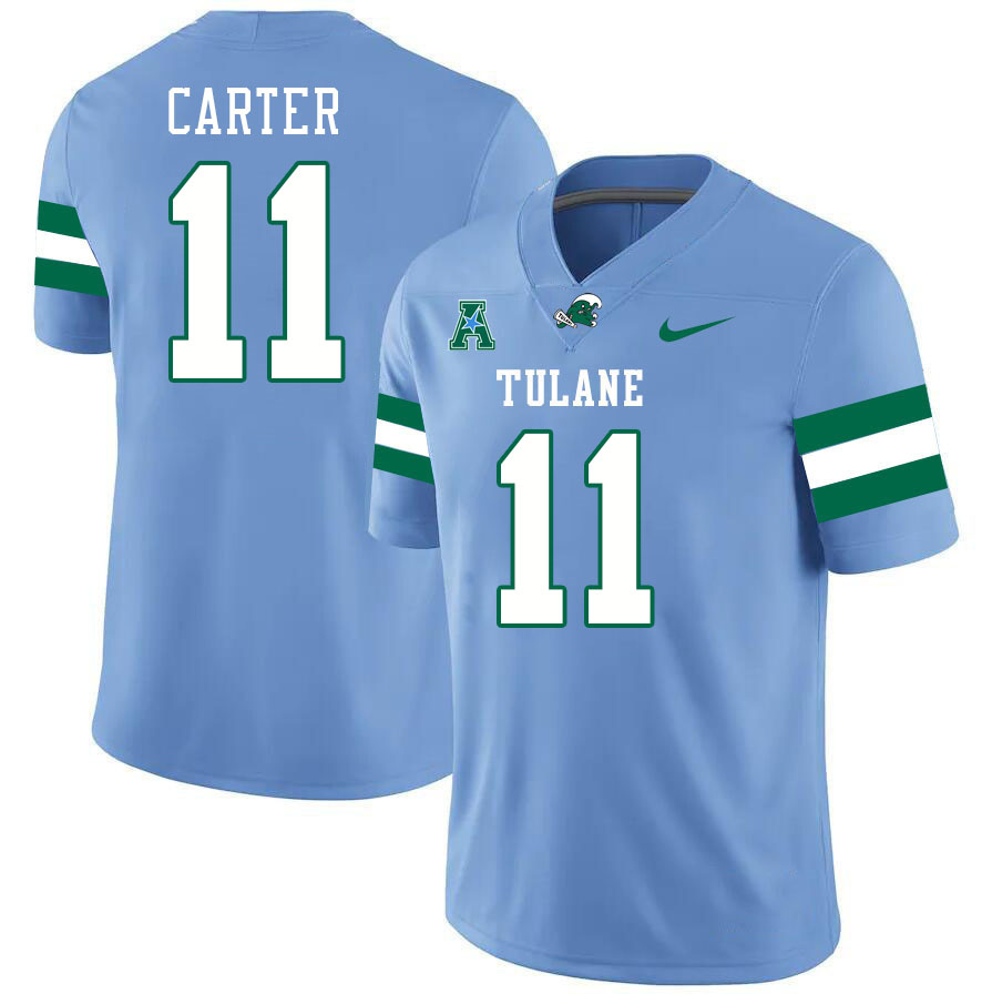 Tulane Green Wave #11 Chris Carter College Football Jerseys Stitched Sale-Blue